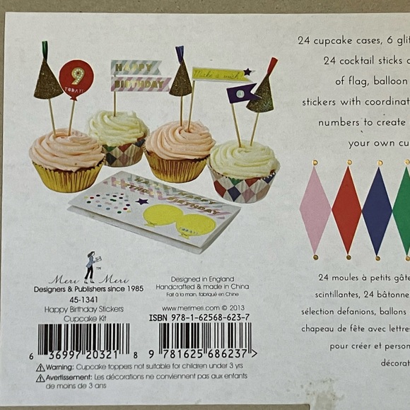 NEW! Meri Meri happy birthday stickers cupcake kit - Picture 4 of 8